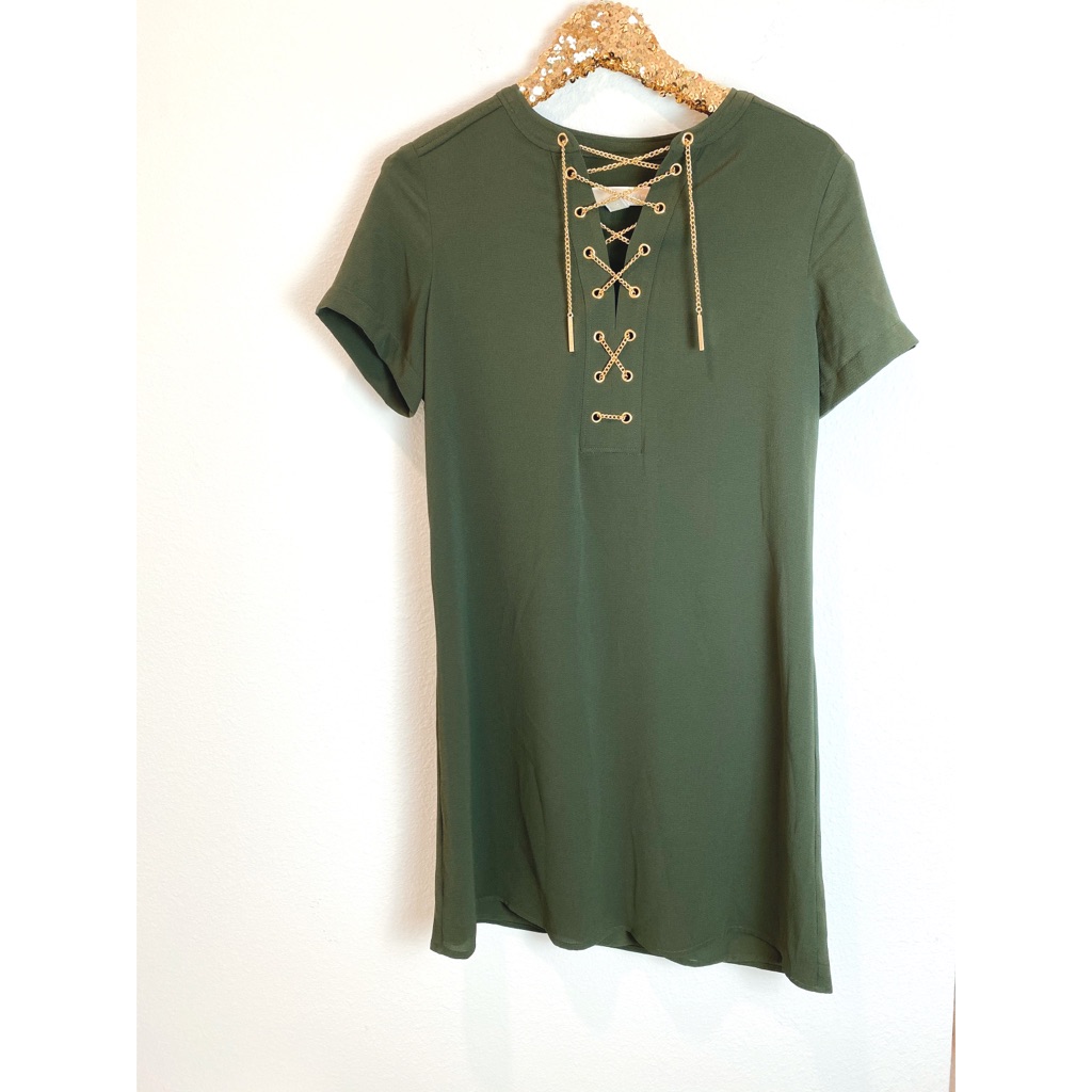 Michael Kors Green Tee Shirt Dress W/ Gold Chain